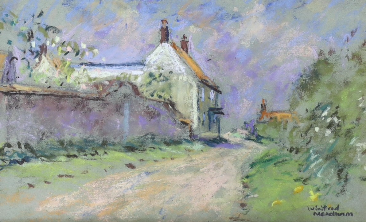 Winifred Mendham, three pastels, 'Brancaster Staithe', 'Back Lane, Thornham' and 'Evening Light, Shammar, Norfolk', signed, largest 22 x 27cm